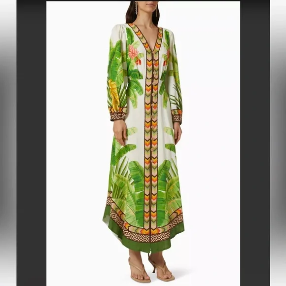 🎉Host pick 🎉NWT Farm Rio Fresh Forest Linen-Blend Midi-Dress - Picture 4 of 13